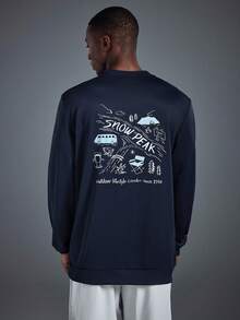 Driftmere 男士休闲街头卫衣，野花图案，山地公路露营元素简约印花，适合秋冬季、健身/训练/跑步等场合，春夏皆宜。 - 藏蓝色 - 查看 2