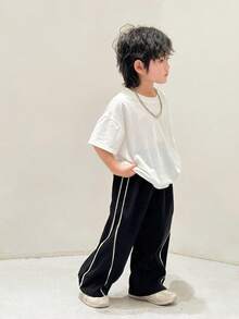 SHEIN Tween Boy Loose Casual Contrast Trim Wide Leg Pants Burgundy Boho Goth Y2k Rave Vacation Holiday Festival Christmas Fall Winter Vintage Casual Cozy