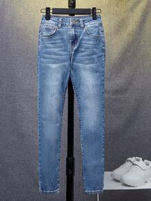 SHEIN Tween Boys' Solid Color Casual Skinny Fit Distressed Denim Jeans, Suitable For Spring/Summer - Light Wash - View 2