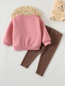 Cozy Pixies 2pcs Baby Girl Cartoon Rabbit Graphic Knit Soft Crew Neck Long Sleeve Sweatshirt And Elastic Waist Pants Set - Multicolor - View 2