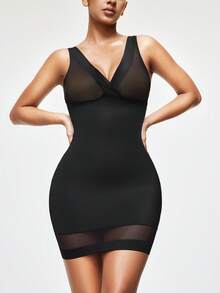 SHAPORA Women's V-Neck Slimming Shaping Bodycon Dress, One-Piece For Holiday Party And Nightclub - Black - View 5