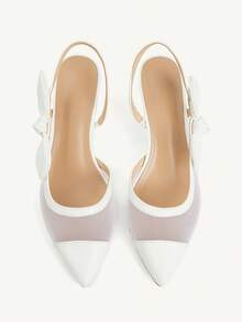 CUCCOO CHICEST 女士尖头网眼蝴蝶结装饰白色时尚高跟鞋 - 白色 - 查看 11