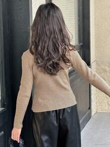 DAZY 少女休闲不对称罗纹开衫