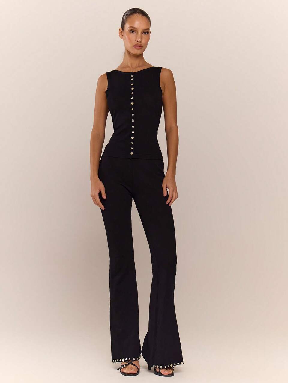 Knit Faux Pearl Button Up Fitted Boat Neck Top Only Winter Night Out Elegant Sexy Party Occasion Premium Summer