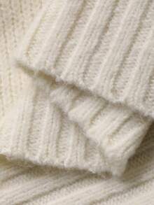 DAZY 女士秋冬不对称露肩修身套头长袖休闲毛衣，优雅露肩设计 - 米色 - 查看 8