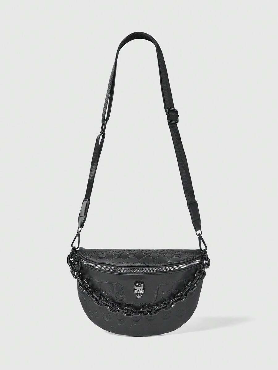 ROMWE Grunge Punk Nova tudo-em-um moda bolsa de peito retro personalidade bolsa crossbody versão coreana - Preto - Ver 1