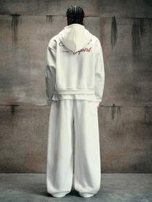 AXEPEAK Men's Letter Embroidered Hoodie And Sweatpants Set - White - View 4
