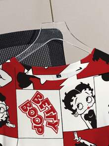 Betty Boop x SHEIN Plus Size Cartoon Figure Graphic Colorblock Round Neck Short Sleeve T-Shirt - White - View 4