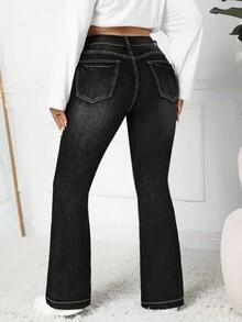 SHEIN PETITE CURVE 大码女式蓝色喇叭牛仔裤 - 黑色 - 查看 2