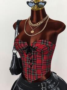 Amplova Áo croptop ống màu đỏ phối chéo phía trước dành cho nữ, thích hợp cho Giáng sinh và Ngày Valentine, năm mới. - Nhiều màu - Xem 1