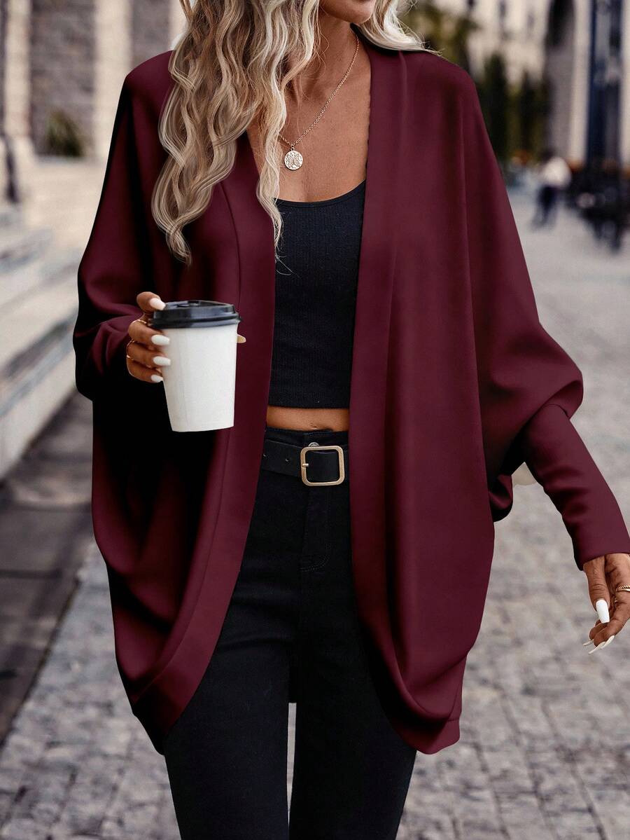 SHEIN Frenchy Casual Versatile Deep Maroon Solid Color Women's Thin Jacket, Suitable For Autumn/Winter, Versatile Style, Vintage Look Spring - Multicolor - View 1