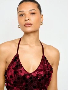 AiiRZ Sequin Halter Cami Top Sparkly Party Festival Clubwear Evening Glamour Backless