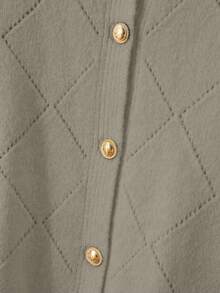 EMERY ROSE 女士镂空菱形图案粗针织开衫 - 卡其色 - 查看 4