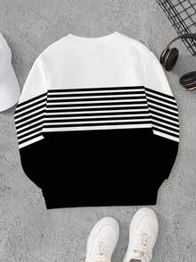 Explorewe Tween Boy Casual Stylish Minimalist Striped Pattern Print Pullover Sweatshirt, Comfortable & Warm For Boys In Autumn/Winter Fall - Multicolor - View 2