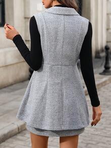Editum Bộ 2 món áo khoác blazer cổ bẻ thắt eo thanh lịch dành cho nữ, thích hợp mặc hàng ngày và nhiều dịp khác nhau, Thu/Đông - Xám - Xem 3