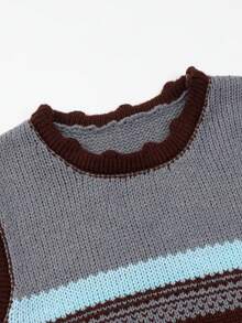 Resyla Comfortable Versatile Retro Striped Loose Fit Vest - Grey - View 7