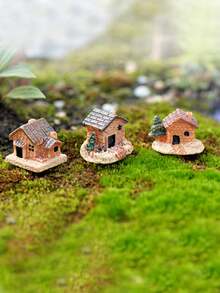 3 piezas Decoración de paisaje en miniatura de casita de resina - Multicolor - Ver 4