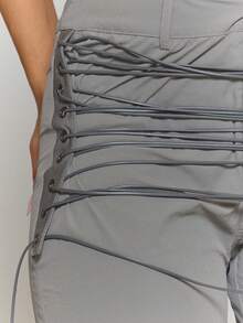 MUSERA Extreme Lace Up Eyelet Side Strap Detail Fitted Flare Trousers Only Fall Autumn Winter Streetwear Cool Night Out Everyday Sexy Elegant Party