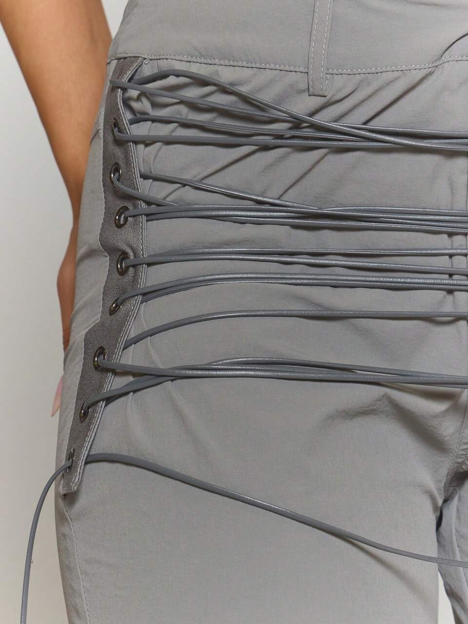 Extreme Lace Up Eyelet Side Strap Detail Fitted Flare Trousers Only Fall Autumn  Streetwear Cool Night Out Everyday Sexy Summer