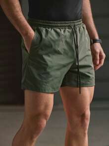 Manfinity VCAY Men's Woven Casual Loose Elastic Waist Straight Leg Shorts Set, Everyday Wear - Black - View 6