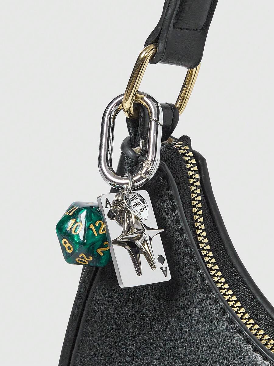 ROMWE Kawaii 1pc Unisex Creative Cartoon Dice Keychain Metal Playing Card Pendant Fashionable Bag Charm Cross - Multicolor - View 1
