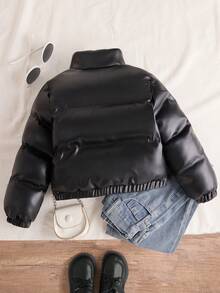 女童休闲保暖立领拉链羽绒服，秋冬季 - 黑色 - 查看 2