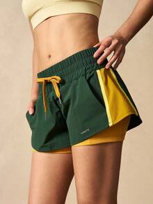 VARSIVA Women's Contrast Color Drawstring Waist Loose Casual Shorts Double Layer Shorts Running Shorts Workout Shorts Women Athletic Shorts Track Shorts - Multicolor - View 5