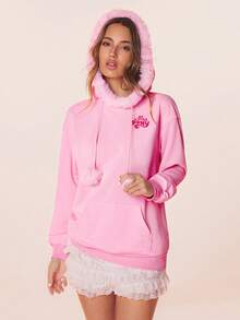 My Little Pony X SHEIN 女士休闲可爱马匹印花卫衣，秋季粉色卫衣，可爱卫衣，图案卫衣，卡通卫衣 - 粉色 - 查看 6