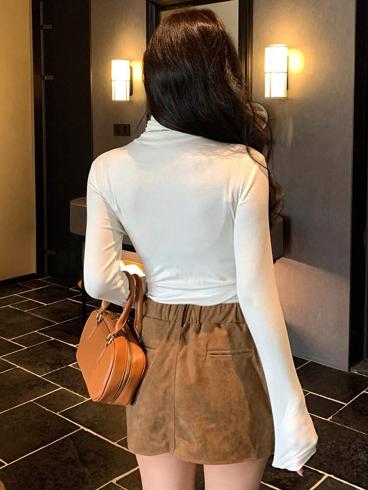 Women's Basic Solid Color Turtleneck T-Shirt, Autumn/Winter Long Sleeve Women