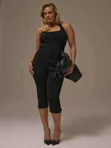 MUSERA Plus Bandage Stretch Halter Neck Hook And Eye Centre Top  Autum  Party Curve - Black - View 5