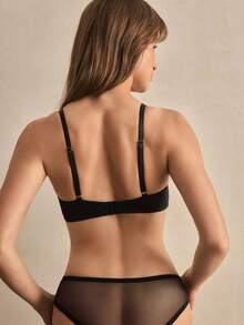 Charlaine Underwire, Lift & Enhance, High Support, Single Layer Cup, Mesh Inset, Elegant French, Romantic Minimalist Ladies Bra - Black - View 2