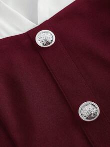 SHEIN MOD Women's Burgundy And White Elegant Shirt With Belt, Women Shirt, New Year Women ,Elegant Women, Business Casual Women, Going Out Top, Christmas - Burgundy - View 3