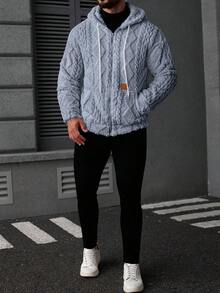 Manfinity CasualCool Áo khoác nỉ dài tay có mũ trùm đầu màu trơn tối giản dành cho nam, màu xám, có khóa kéo. - Màu xanh lam - Xem 5