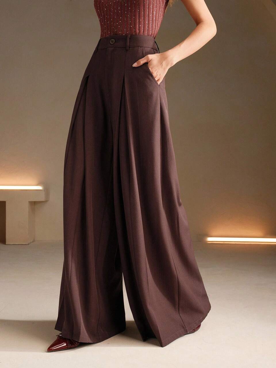 Women's Elegant Solid Color Office Pants, New Autumn/Winter Design, Tall Women