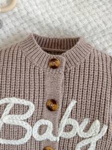 Loomiva Newborn Baby Boy/Girl Letter Pattern Knit Soft Round Neck Long Sleeve Jumpsuit - Multicolor - View 5