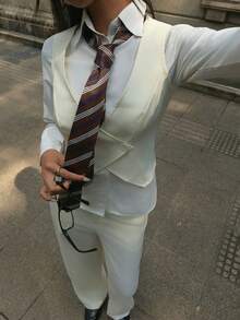 SHEIN EZwear 2pcs Women Sleeveless Fitted Top And Wide Leg Pants Suit Set In Fall/Winter - Apricot - View 3