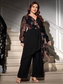 Gownix Bộ 2 món tay áo đèn lồng quấn quanh bằng lưới lấp lánh cỡ lớn - màu đen - Xem 5