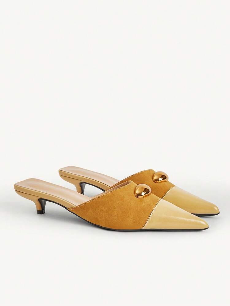 CUCCOO CHICEST Chaussures femme à talon bas sans dos avec décoration de nœud en strass doré