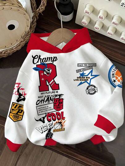 Slaydiva 白色卫衣/女士秋季服装/女士冬季服装/Y2K服装/街头服饰/返校季/休闲街头风/嘻哈风/女士休闲街头印花卫衣/嘻哈风/F1赛车小图标拼接图案