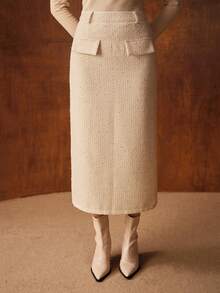 MOTF PREMIUM تنورة أنيقة أنيقة ذات شق للنساء - أبيض - مشاهدة 4