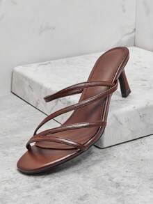 SHUZIA Women's Elegant Fashionable Buckled Back Strap Heeled Sandals - Chocolate Brown - View 6
