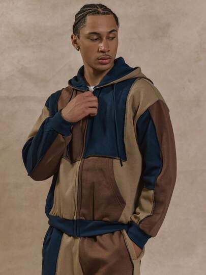 Musero 超大款拼接拉链连帽夹克 休闲款