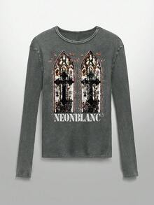 NEON BLANC Men's Crew Neck Long Sleeve Casual Ribbed Cross Pattern Stretchy T-Shirt