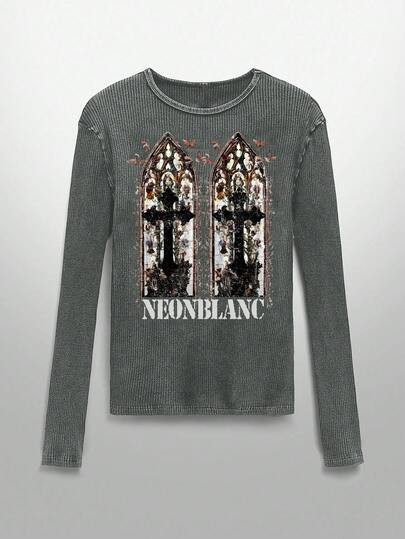 NEON BLANC Men's Crew Neck Long Sleeve Casual Ribbed Cross Pattern Stretchy T-Shirt