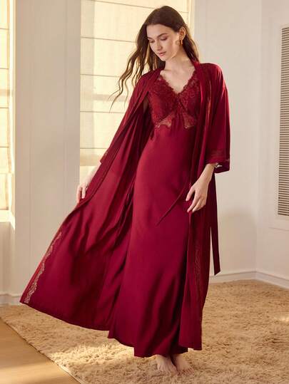 MOTF PREMIUM ELEGANTE VESTIDO DE DORMIR CON DOBLADILLO DE COLA DE SIRENA Y ENCAJE DE CONTRASTE