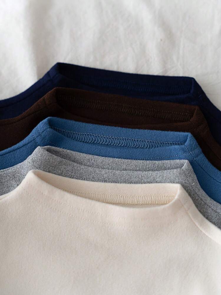 Loomiva Set de 3 piezas de suéter de cuello redondo de manga larga de punto suave de un solo color para bebé niño - Multicolor - Añade 3