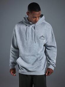 Driftmere 男士休闲街头野花山印花宽松抓绒连帽衫，引领时尚潮流，保暖舒适，适合运动户外，日常休闲运动上衣 - 深灰色 - 查看 5