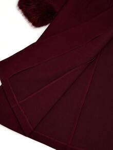 Sweetra Áo khoác len buộc dây họa tiết lông thú giả màu trơn phong cách cổ điển cỡ lớn cho nữ, mùa thu/đông - Màu tím - Xem 8