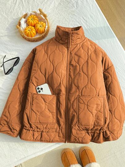 Comfortcana Plus Size Solid Color Stand Collar Casual Jacket, Winter Autumn/Winter,Christmas,New Year,Thanksgiving,Party,Wedding,Beach,Graduati,Chic,Elegant,Casual,Going Out,Date,Appointment,Commute