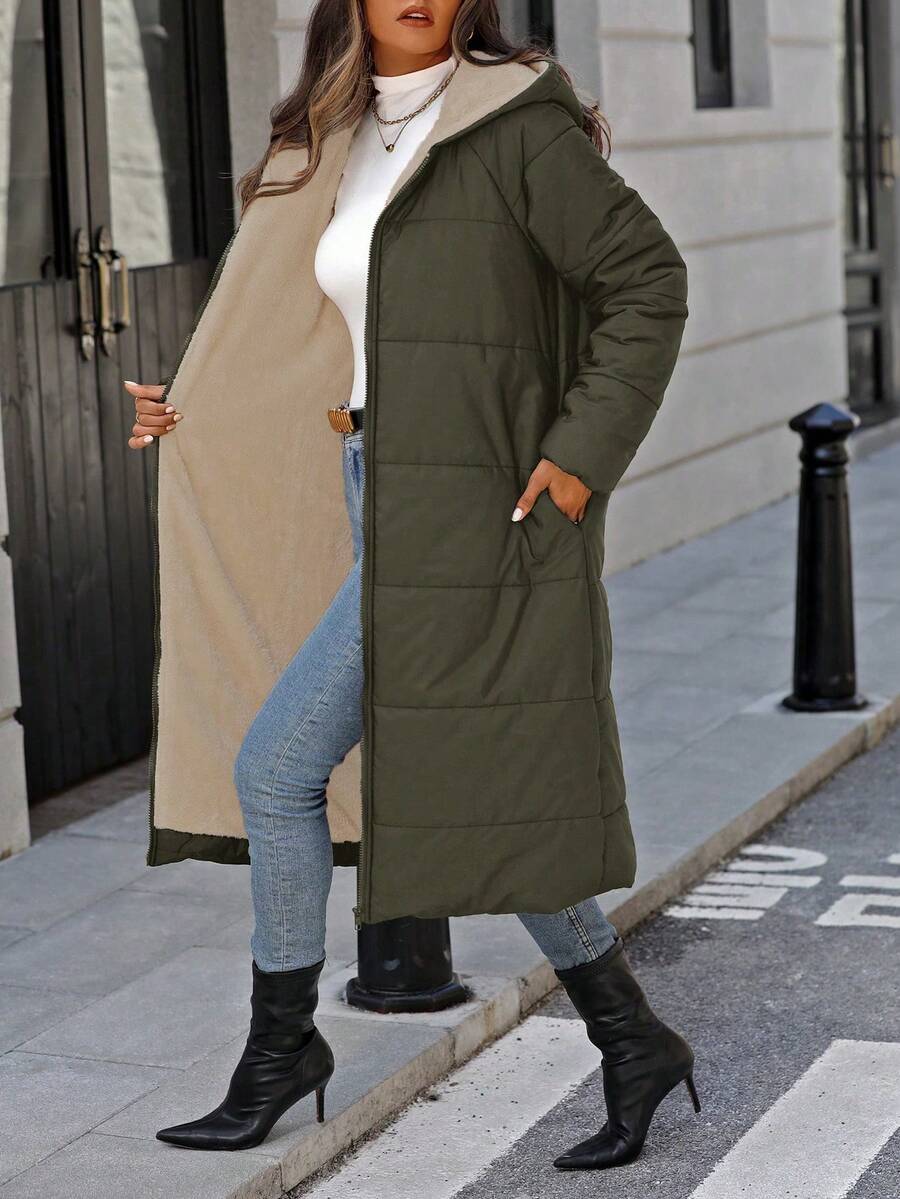 EMERY ROSE Women's Casual Everyday Zip-Up Hooded Jacket - Army Green - View 1